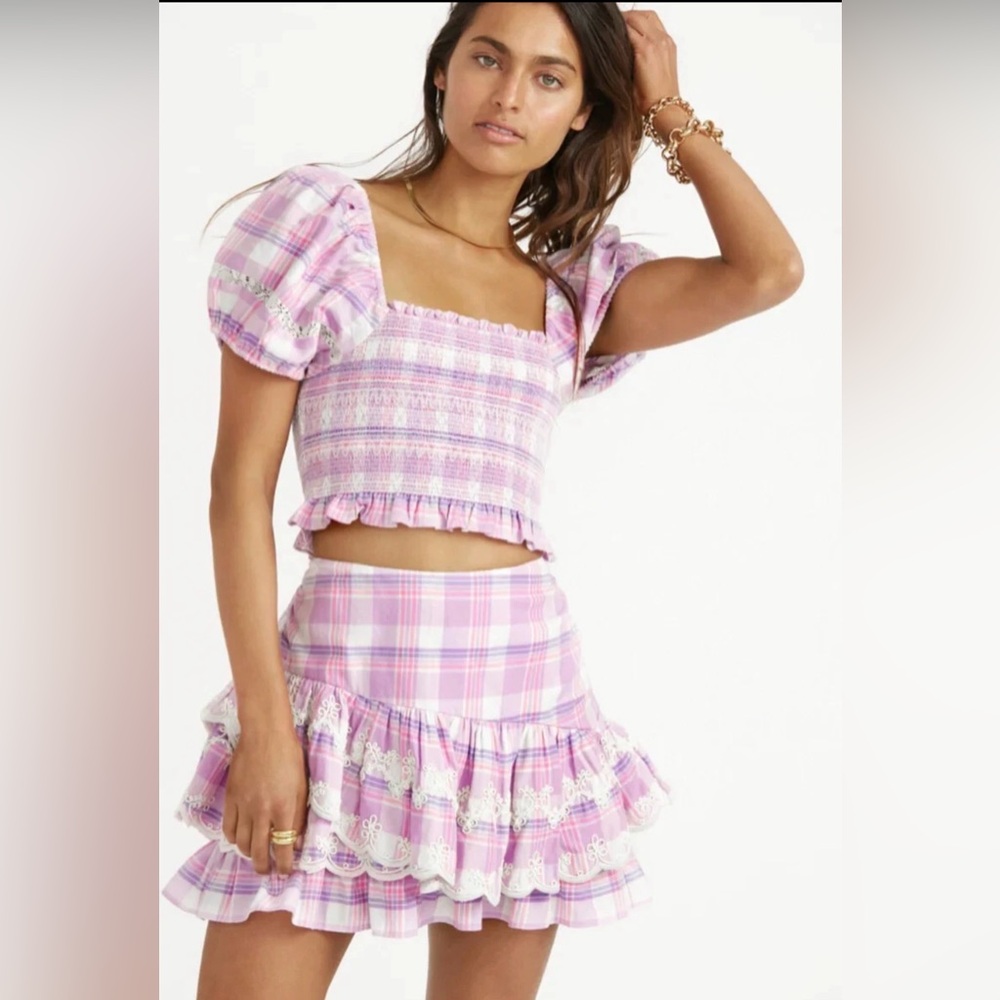 LoveShackFancy Hersh Crop Top & Como Mini Skirt Set Lilac Shores | XS & 0